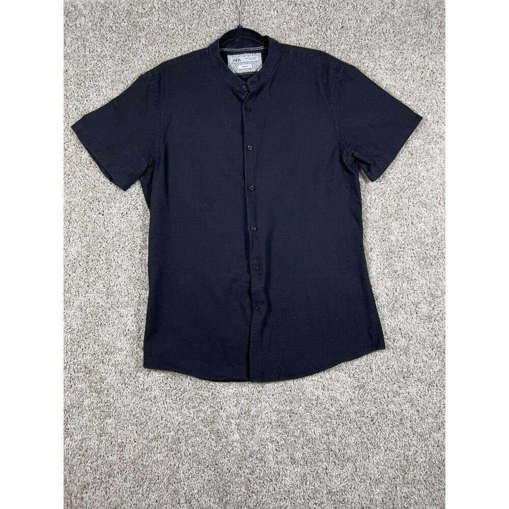Zara Black Band Collar Shirt XL Minimalist Euro Streetwear Slim